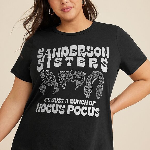 Disney Tops - Hocus Pocus Top 2X-3X Black Silver Glitter Sanderson Sisters Crew Disney T-Shirt